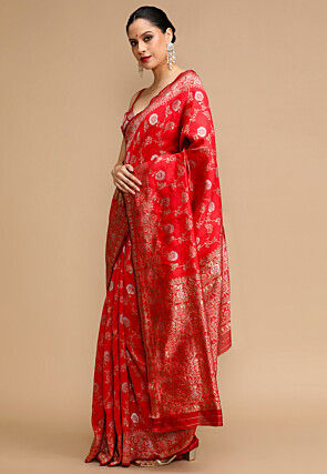 Woven Art Silk Saree in Red