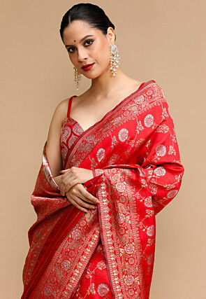Woven Art Silk Saree in Red
