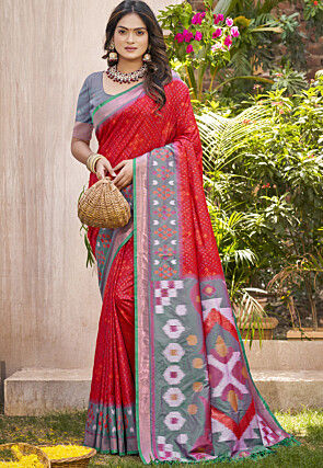 Woven Art Silk Saree in Red
