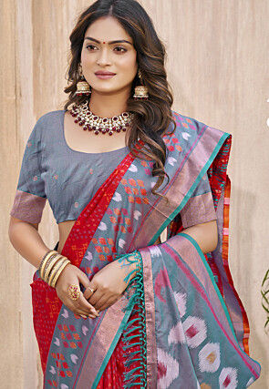 Woven Art Silk Saree in Red