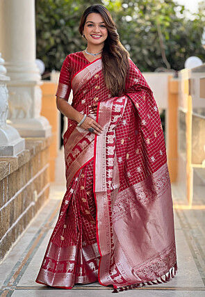 Woven Art Silk Saree in Red