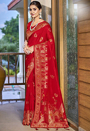 Woven Art Silk Saree in Red