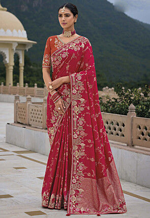 Woven Art Silk Saree in Red