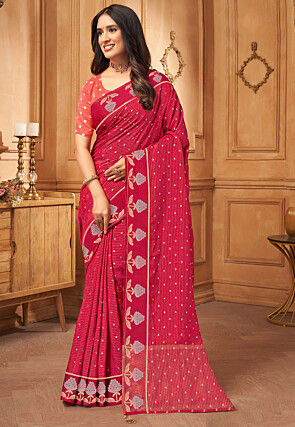 Woven Art Silk Saree in Red
