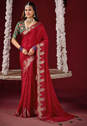 Woven Art Silk Saree in Red