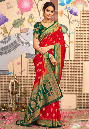 Woven Art Silk Saree in Red