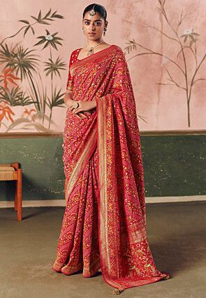 Woven Art Silk Saree in Red