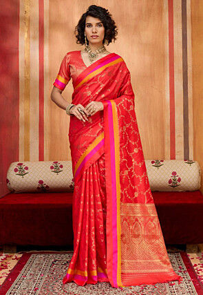 Woven Art Silk Saree in Red