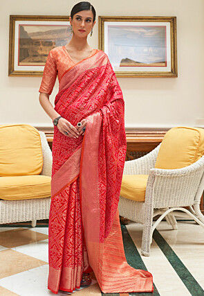 Woven Art Silk Saree in Red