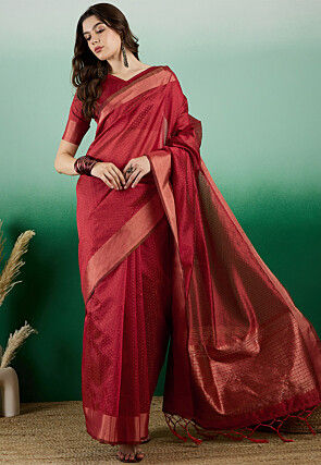 Woven  Art Silk Saree in Rust