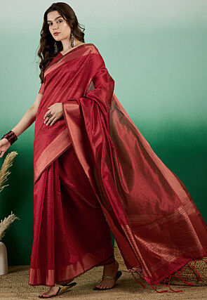 Woven  Art Silk Saree in Rust