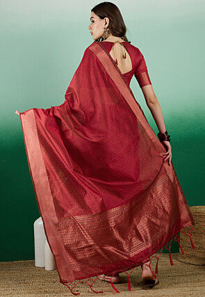 Woven  Art Silk Saree in Rust