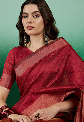 Woven  Art Silk Saree in Rust
