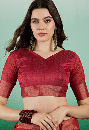 Woven  Art Silk Saree in Rust