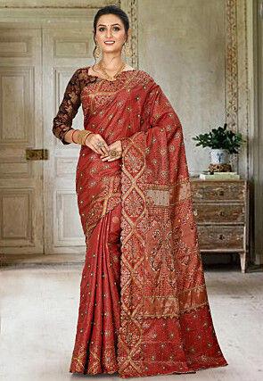 Woven Art Silk Saree in Red