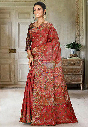 Woven Art Silk Saree in Red