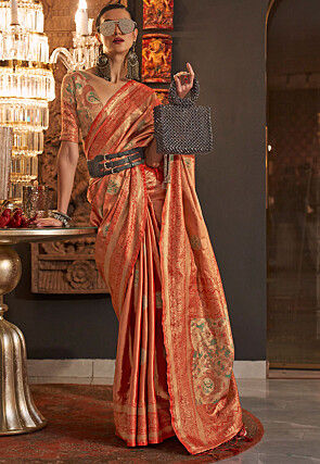 woven art silk saree in red v1 syc11462