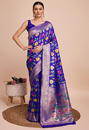 Woven Art Silk Saree in Royal Blue
