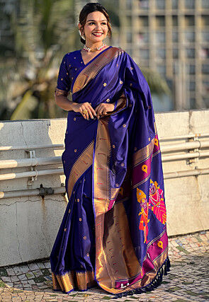 Woven Art Silk Saree in Royal Blue