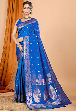 Woven Art Silk Saree in Royal Blue