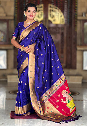 Woven Art Silk Saree in Royal Blue