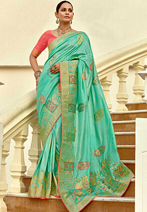 Woven Art Silk Saree in Sea Green