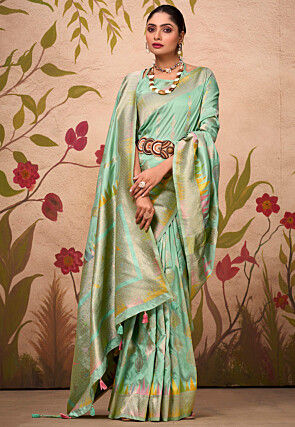 Woven Art Silk Saree in Sea Green