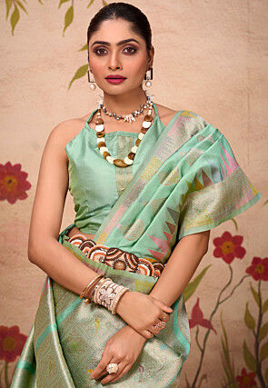 Woven Art Silk Saree in Sea Green