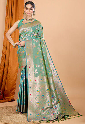 Woven Art Silk Saree in Sea Green