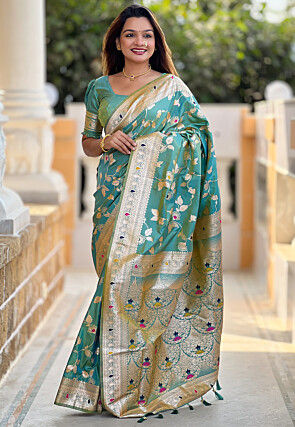 Woven Art Silk Saree in Sea Green