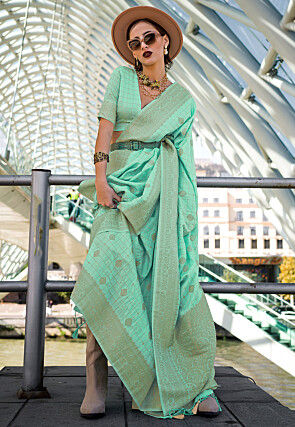 Woven Art Silk Saree in Sea Green
