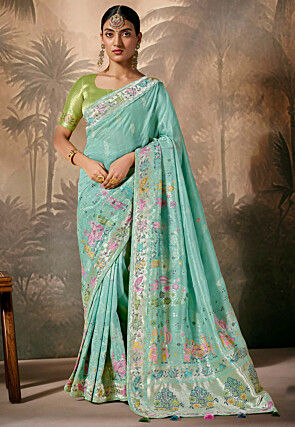 Woven Art Silk Saree in Sea Green