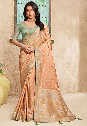 Woven Art Silk Saree in Peach