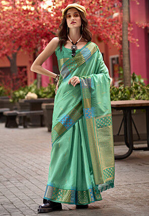 Woven Art Silk Saree in Sea Green