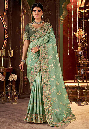 Woven Art Silk Saree in Sea Green