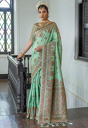 Woven Art Silk Saree in Sea Green