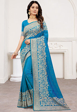 Woven Art Silk Saree in Sky Blue