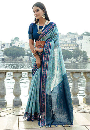 Woven Art Silk Saree in Sky Blue