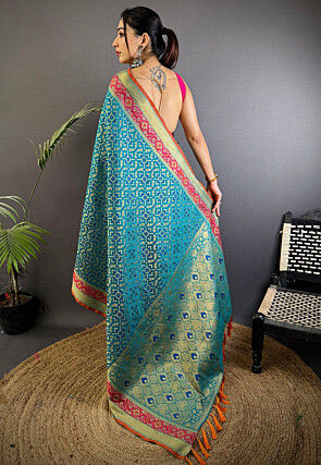 Woven Art Silk Saree in Teal Blue