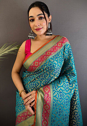 Woven Art Silk Saree in Teal Blue