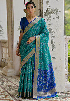 Woven Art Silk Saree in Teal Blue