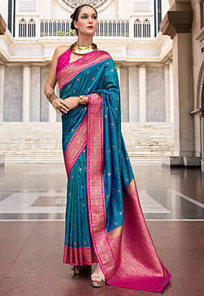 Woven Art Silk Saree in Teal Blue