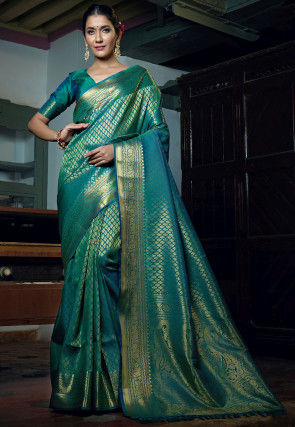 Teal Saree Sari Indian Soft Lichi Silk Bollywood Wedding Party Wear Fabric  Dress