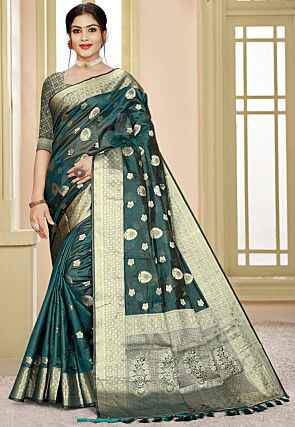 Woven Art Silk Saree in Teal Blue : SSF21916