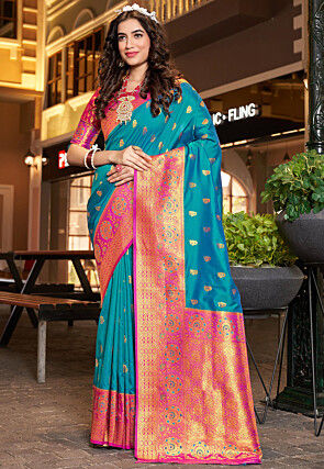 CHARUKRITI Sarees : Buy CHARUKRITI Royal Blue Unstitched Blouse Piece Khadi  Handloom Saree Online | Nykaa Fashion