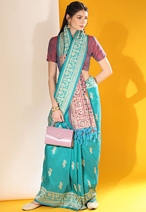 Woven Art Silk Saree in Teal Green