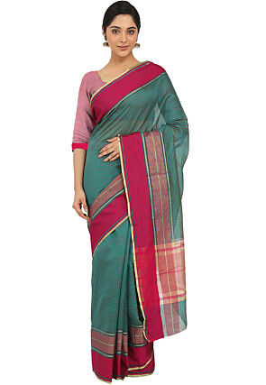 Woven Art Silk Saree in Teal Green