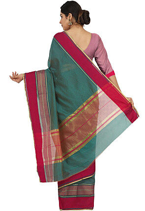 Woven Art Silk Saree in Teal Green
