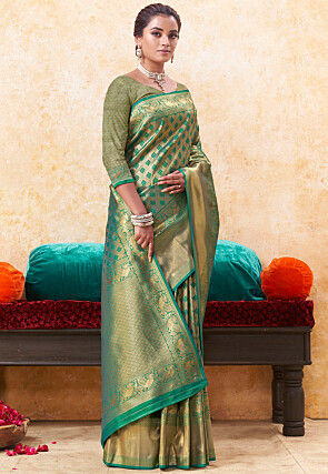 Pale Teal Linen Silk Saree – Esmerize