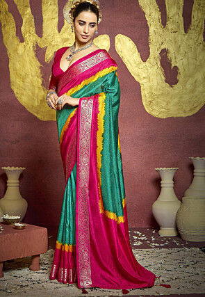 Woven Art Silk Brasso Saree in Teal Green